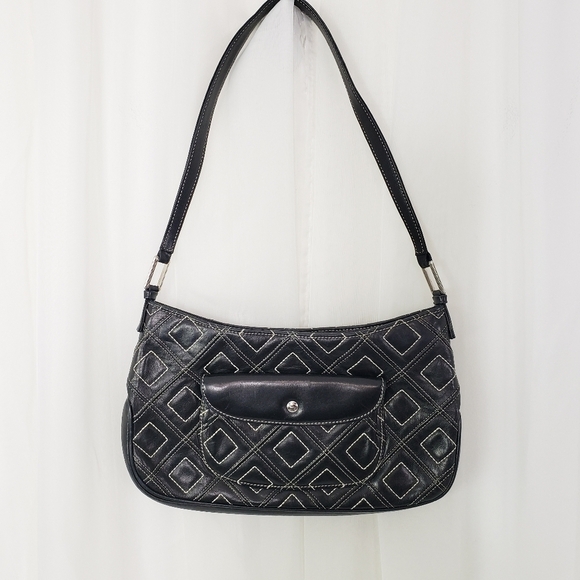 Suarez New York black leather shoulder bag white geometric stitching - Picture 1 of 9